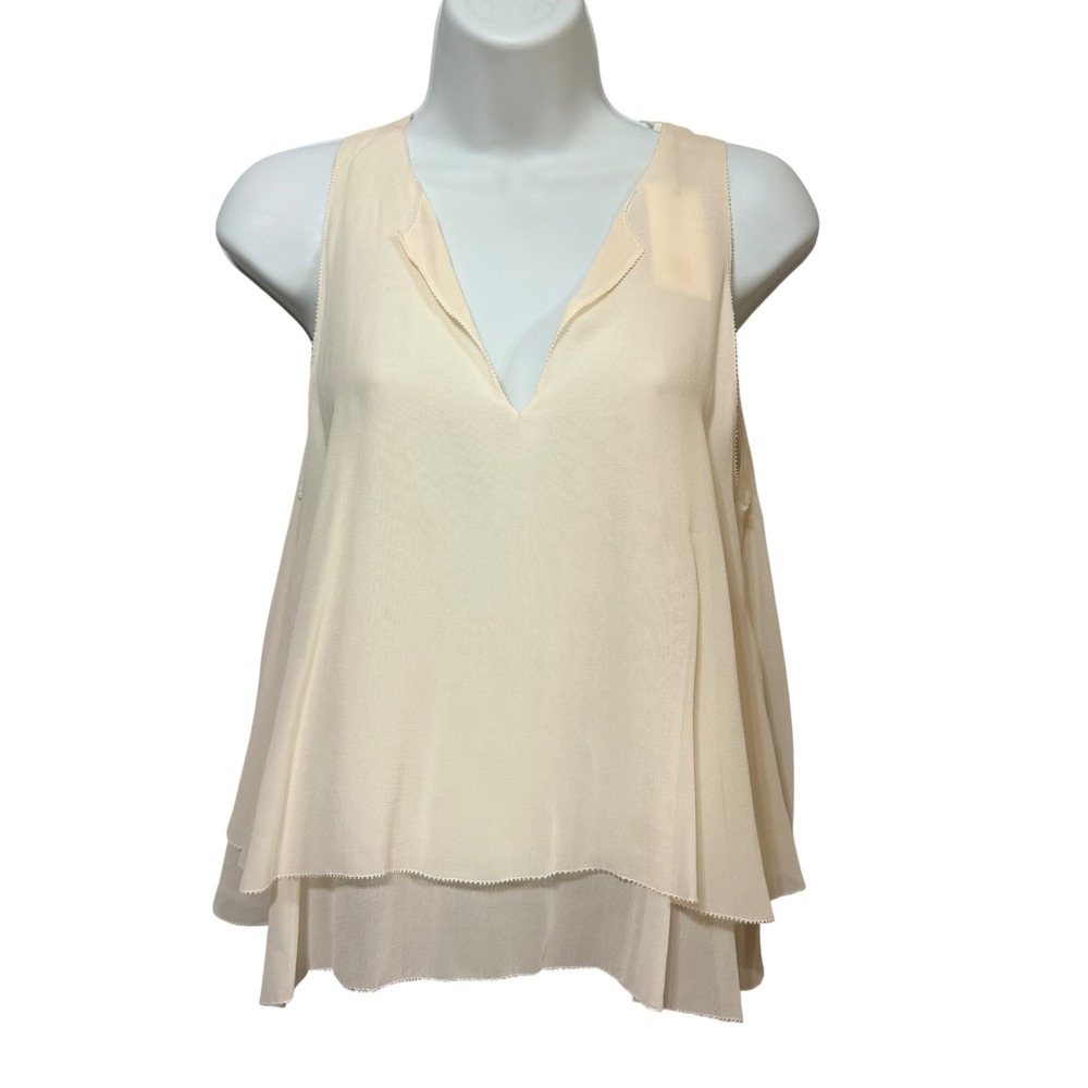 Tory Burch Cream 100% Silk Layered V-Neck Sleeveless Top Split Back Size 4 NEW